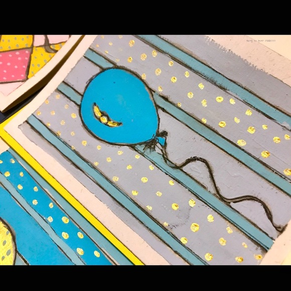 Set of 6 Cards. Balloon Designs. Blank Inside. Handpainted. Framable, NWT - Picture 8 of 9